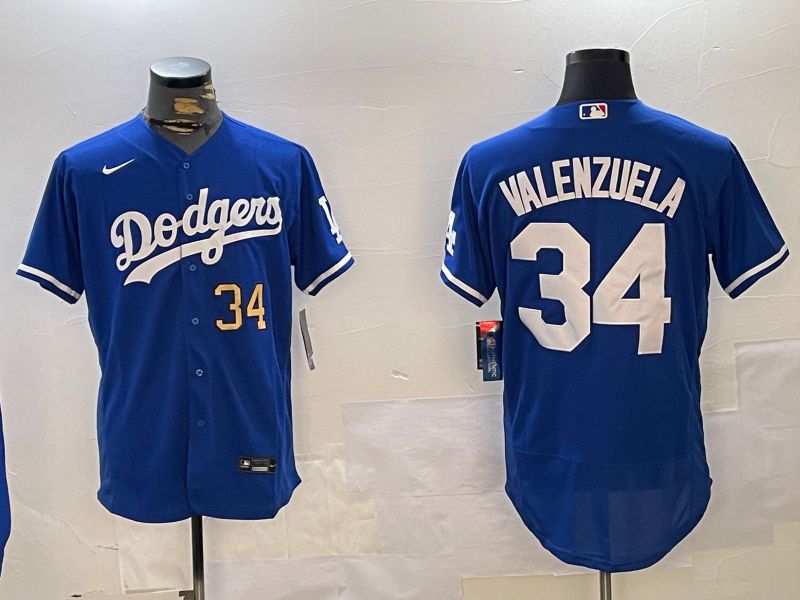 Men Los Angeles Dodgers 34 Valenzuela Blue Elite 2024 Nike MLB Jersey style 12163